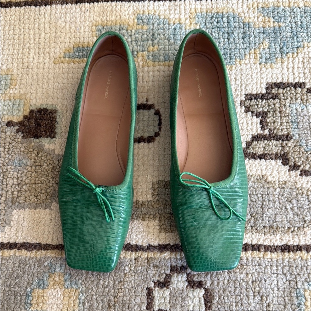 Mansur Gavriel Green Flats with Pleated Detail